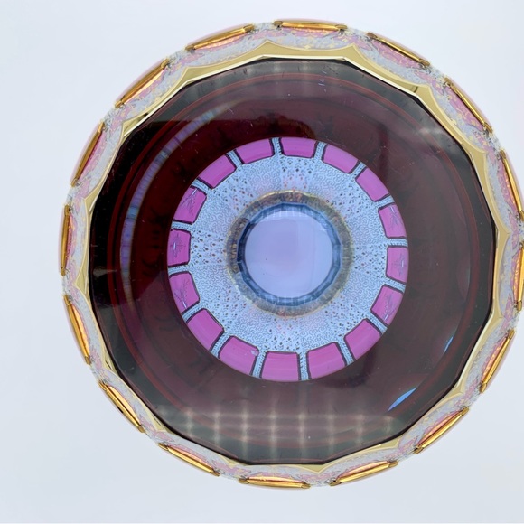 RARE Bohemian Moser Cabochon Vase 10” Cranberry Panel Intaglio, Clear Blue, 24K - Picture 14 of 16